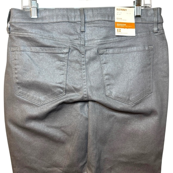 NWT Old Navy Rockstar Super Skinny mid rise silver gray shimmer jeans women’s 12 - Picture 4 of 11